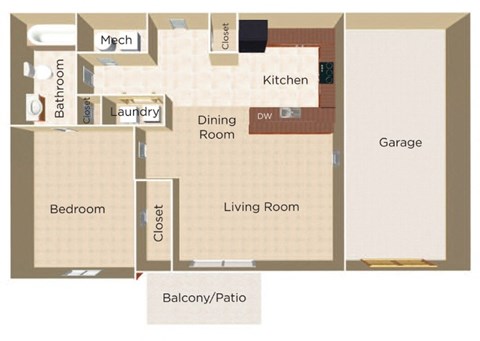 A floor plan of a house with a garage and a balcony.
